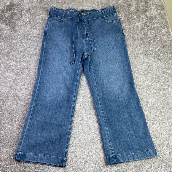 J. Crew Jeans Women's 33 Tall Blue Crop Straight High Rise Denim Belted - Picture 1 of 11